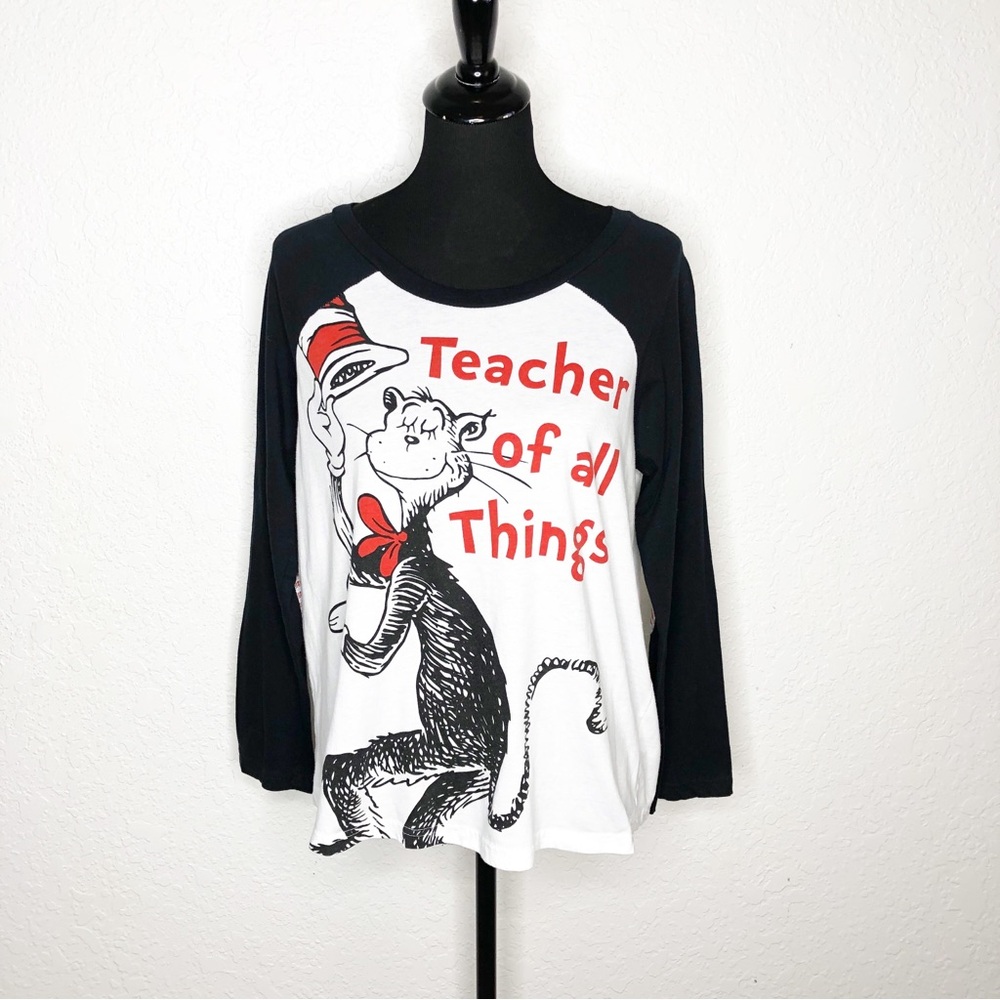 Dr Seuss Teacher of All Things white red black raglan top size Large / XL